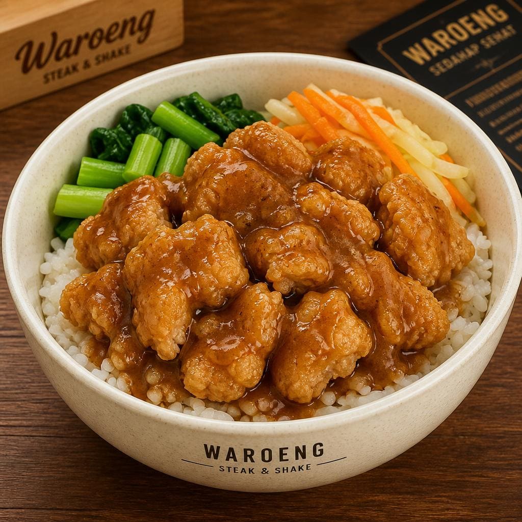 Rice Bowl Chicken dengan potongan daging ayam goreng tepung dan nasi